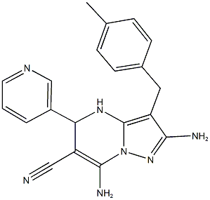 2,7-diamino-3-(4-methylbenzyl)-5-(3-pyridinyl)-4,5-dihydropyrazolo[1,5-a]pyrimidine-6-carbonitrile Struktur