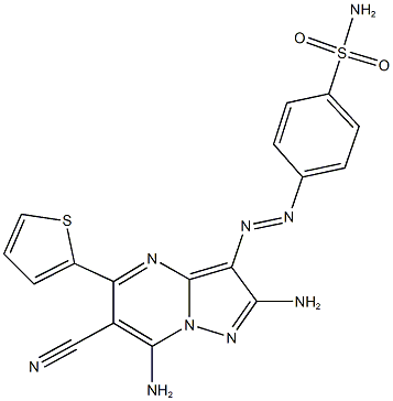 4-{[2,7-diamino-6-cyano-5-(2-thienyl)pyrazolo[1,5-a]pyrimidin-3-yl]diazenyl}benzenesulfonamide Struktur