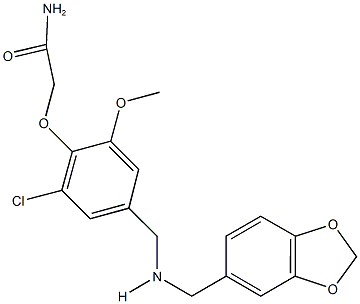 2-(4-{[(1,3-benzodioxol-5-ylmethyl)amino]methyl}-2-chloro-6-methoxyphenoxy)acetamide Struktur