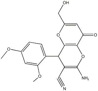 2-amino-4-(2,4-dimethoxyphenyl)-6-(hydroxymethyl)-8-oxo-4,8-dihydropyrano[3,2-b]pyran-3-carbonitrile Struktur