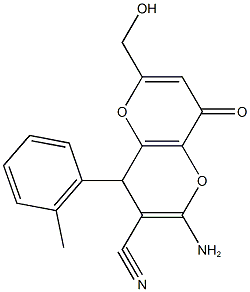 2-amino-6-(hydroxymethyl)-4-(2-methylphenyl)-8-oxo-4,8-dihydropyrano[3,2-b]pyran-3-carbonitrile Struktur