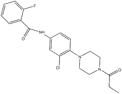 N-[3-chloro-4-(4-propionyl-1-piperazinyl)phenyl]-2-fluorobenzamide Struktur