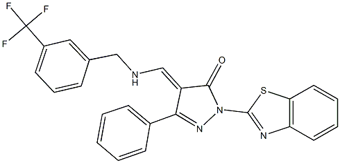 2-(1,3-benzothiazol-2-yl)-5-phenyl-4-({[3-(trifluoromethyl)benzyl]amino}methylene)-2,4-dihydro-3H-pyrazol-3-one Struktur