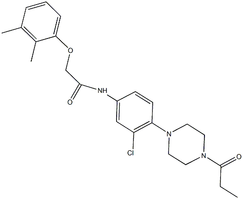 N-[3-chloro-4-(4-propionyl-1-piperazinyl)phenyl]-2-(2,3-dimethylphenoxy)acetamide Struktur