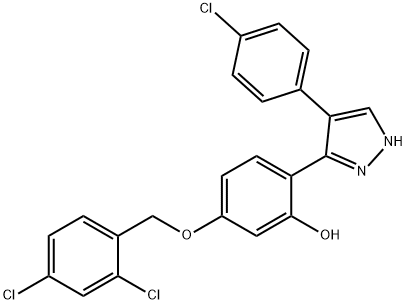 2-[4-(4-chlorophenyl)-1H-pyrazol-3-yl]-5-[(2,4-dichlorobenzyl)oxy]phenol Struktur