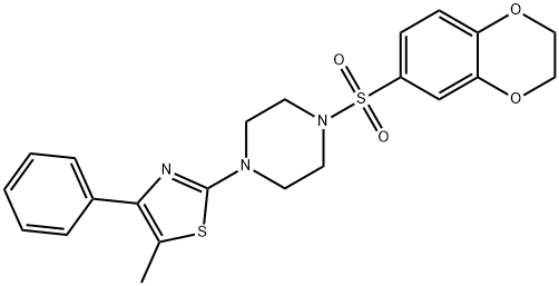 1-(2,3-dihydro-1,4-benzodioxin-6-ylsulfonyl)-4-(5-methyl-4-phenyl-1,3-thiazol-2-yl)piperazine Struktur