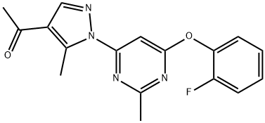 1-{1-[6-(2-fluorophenoxy)-2-methyl-4-pyrimidinyl]-5-methyl-1H-pyrazol-4-yl}ethanone Struktur