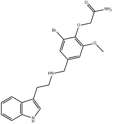 2-[2-bromo-4-({[2-(1H-indol-3-yl)ethyl]amino}methyl)-6-methoxyphenoxy]acetamide Struktur