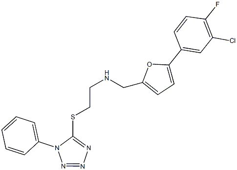 N-{[5-(3-chloro-4-fluorophenyl)-2-furyl]methyl}-N-{2-[(1-phenyl-1H-tetraazol-5-yl)sulfanyl]ethyl}amine Struktur