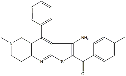 (3-amino-6-methyl-4-phenyl-5,6,7,8-tetrahydrothieno[2,3-b][1,6]naphthyridin-2-yl)(4-methylphenyl)methanone Struktur