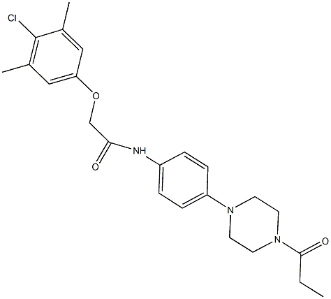 2-(4-chloro-3,5-dimethylphenoxy)-N-[4-(4-propionyl-1-piperazinyl)phenyl]acetamide Struktur