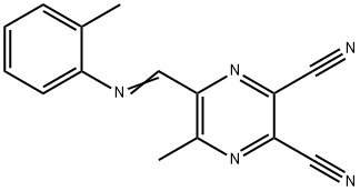 5-methyl-6-{[(2-methylphenyl)imino]methyl}-2,3-pyrazinedicarbonitrile Struktur