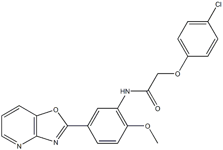 2-(4-chlorophenoxy)-N-(2-methoxy-5-[1,3]oxazolo[4,5-b]pyridin-2-ylphenyl)acetamide Struktur