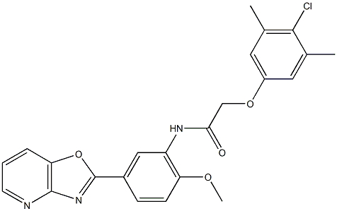 2-(4-chloro-3,5-dimethylphenoxy)-N-(2-methoxy-5-[1,3]oxazolo[4,5-b]pyridin-2-ylphenyl)acetamide Struktur