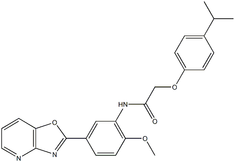 2-(4-isopropylphenoxy)-N-(2-methoxy-5-[1,3]oxazolo[4,5-b]pyridin-2-ylphenyl)acetamide Struktur