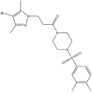 1-[3-(4-bromo-3,5-dimethyl-1H-pyrazol-1-yl)propanoyl]-4-[(3,4-dimethylphenyl)sulfonyl]piperazine Struktur