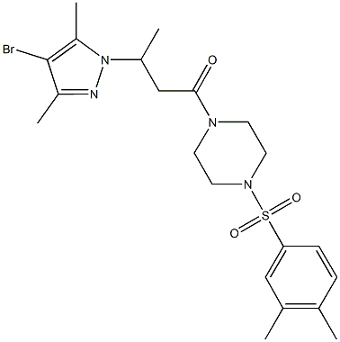 1-[3-(4-bromo-3,5-dimethyl-1H-pyrazol-1-yl)butanoyl]-4-[(3,4-dimethylphenyl)sulfonyl]piperazine Struktur