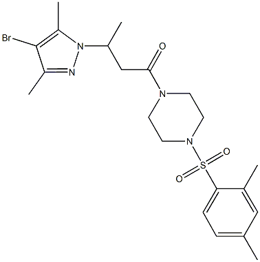 1-[3-(4-bromo-3,5-dimethyl-1H-pyrazol-1-yl)butanoyl]-4-[(2,4-dimethylphenyl)sulfonyl]piperazine Struktur