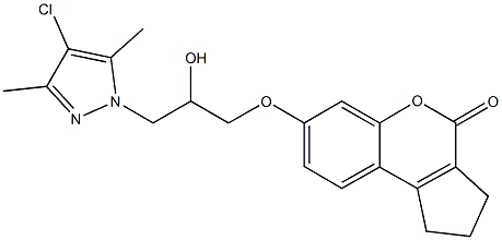 7-[3-(4-chloro-3,5-dimethyl-1H-pyrazol-1-yl)-2-hydroxypropoxy]-2,3-dihydrocyclopenta[c]chromen-4(1H)-one Struktur