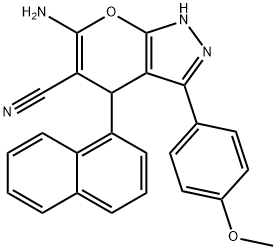 6-amino-3-(4-methoxyphenyl)-4-(1-naphthyl)-1,4-dihydropyrano[2,3-c]pyrazole-5-carbonitrile Struktur