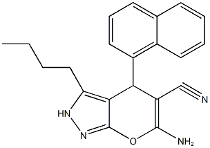 6-amino-3-butyl-4-(1-naphthyl)-2,4-dihydropyrano[2,3-c]pyrazole-5-carbonitrile Struktur