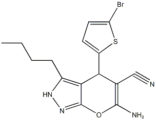 6-amino-4-(5-bromo-2-thienyl)-3-butyl-2,4-dihydropyrano[2,3-c]pyrazole-5-carbonitrile Struktur