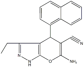 6-amino-3-ethyl-4-(1-naphthyl)-1,4-dihydropyrano[2,3-c]pyrazole-5-carbonitrile Struktur