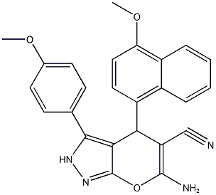 6-amino-4-(4-methoxy-1-naphthyl)-3-(4-methoxyphenyl)-2,4-dihydropyrano[2,3-c]pyrazole-5-carbonitrile Struktur