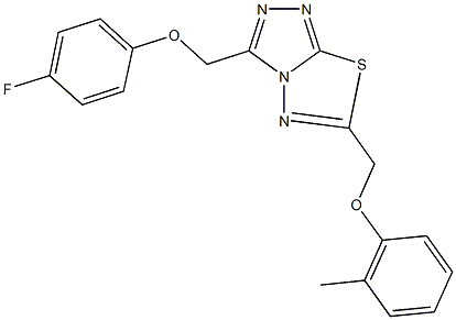 3-[(4-fluorophenoxy)methyl]-6-[(2-methylphenoxy)methyl][1,2,4]triazolo[3,4-b][1,3,4]thiadiazole Struktur