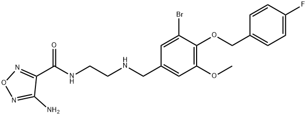 4-amino-N-[2-({3-bromo-4-[(4-fluorobenzyl)oxy]-5-methoxybenzyl}amino)ethyl]-1,2,5-oxadiazole-3-carboxamide Struktur