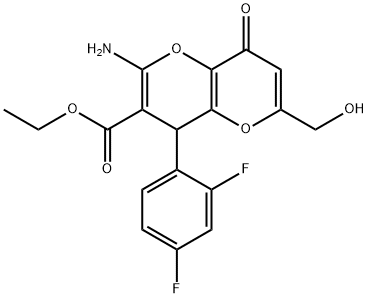 ethyl 2-amino-4-(2,4-difluorophenyl)-6-(hydroxymethyl)-8-oxo-4,8-dihydropyrano[3,2-b]pyran-3-carboxylate Struktur