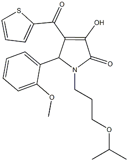 3-hydroxy-1-(3-isopropoxypropyl)-5-(2-methoxyphenyl)-4-(2-thienylcarbonyl)-1,5-dihydro-2H-pyrrol-2-one Struktur