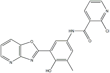 2-chloro-N-(4-hydroxy-3-methyl-5-[1,3]oxazolo[4,5-b]pyridin-2-ylphenyl)nicotinamide Struktur