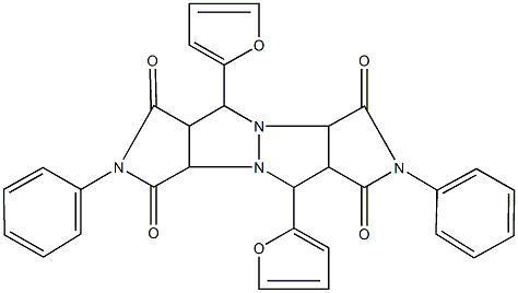 5,10-di(2-furyl)-2,7-diphenyltetrahydropyrrolo[3,4-c]pyrrolo[3',4':4,5]pyrazolo[1,2-a]pyrazole-1,3,6,8(2H,3aH,5H,7H)-tetrone Struktur