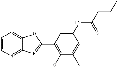 N-(4-hydroxy-3-methyl-5-[1,3]oxazolo[4,5-b]pyridin-2-ylphenyl)butanamide Struktur