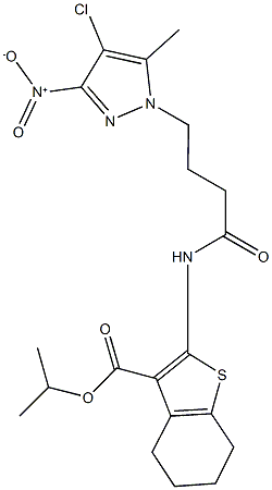 isopropyl 2-[(4-{4-chloro-3-nitro-5-methyl-1H-pyrazol-1-yl}butanoyl)amino]-4,5,6,7-tetrahydro-1-benzothiophene-3-carboxylate Struktur