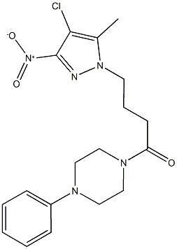 1-(4-{4-chloro-3-nitro-5-methyl-1H-pyrazol-1-yl}butanoyl)-4-phenylpiperazine Struktur