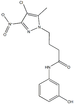 4-{4-chloro-3-nitro-5-methyl-1H-pyrazol-1-yl}-N-(3-hydroxyphenyl)butanamide Struktur