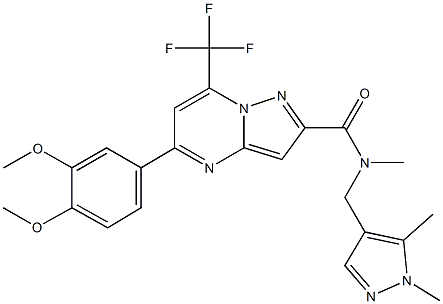 5-(3,4-dimethoxyphenyl)-N-[(1,5-dimethyl-1H-pyrazol-4-yl)methyl]-N-methyl-7-(trifluoromethyl)pyrazolo[1,5-a]pyrimidine-2-carboxamide Struktur