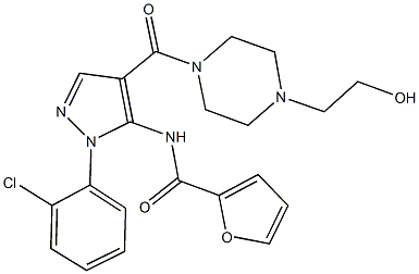 N-(1-(2-chlorophenyl)-4-{[4-(2-hydroxyethyl)-1-piperazinyl]carbonyl}-1H-pyrazol-5-yl)-2-furamide Struktur