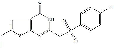 2-{[(4-chlorophenyl)sulfonyl]methyl}-6-ethylthieno[2,3-d]pyrimidin-4(3H)-one Struktur