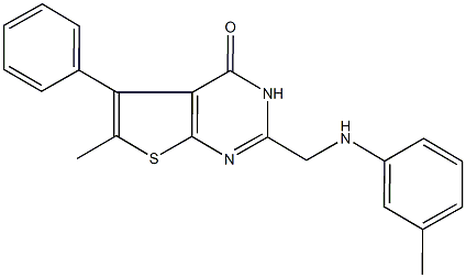 6-methyl-5-phenyl-2-(3-toluidinomethyl)thieno[2,3-d]pyrimidin-4(3H)-one Struktur