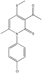 1-[1-(4-chlorophenyl)-6-methyl-4-(methylsulfanyl)-2-thioxo-1,2-dihydro-3-pyridinyl]ethanone Struktur