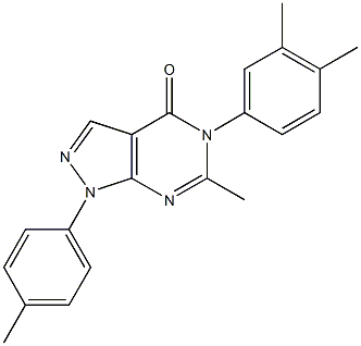 5-(3,4-dimethylphenyl)-6-methyl-1-(4-methylphenyl)-1,5-dihydro-4H-pyrazolo[3,4-d]pyrimidin-4-one Struktur