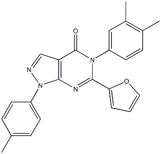 5-(3,4-dimethylphenyl)-6-(2-furyl)-1-(4-methylphenyl)-1,5-dihydro-4H-pyrazolo[3,4-d]pyrimidin-4-one Struktur