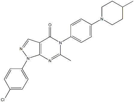 1-(4-chlorophenyl)-6-methyl-5-[4-(4-methyl-1-piperidinyl)phenyl]-1,5-dihydro-4H-pyrazolo[3,4-d]pyrimidin-4-one Struktur