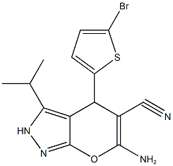 6-amino-4-(5-bromo-2-thienyl)-3-isopropyl-2,4-dihydropyrano[2,3-c]pyrazole-5-carbonitrile Struktur