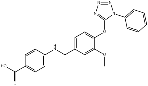 4-({3-methoxy-4-[(1-phenyl-1H-tetraazol-5-yl)oxy]benzyl}amino)benzoic acid Struktur