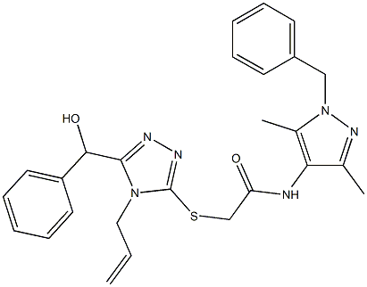 2-({4-allyl-5-[hydroxy(phenyl)methyl]-4H-1,2,4-triazol-3-yl}sulfanyl)-N-(1-benzyl-3,5-dimethyl-1H-pyrazol-4-yl)acetamide Struktur