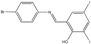 2-{[(4-bromophenyl)imino]methyl}-4,6-diiodophenol Struktur